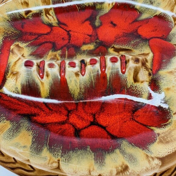 VTG Beautiful Ashtray Large Divided Floral Red Brown Pottery 60's-70's 12in - Picture 2 of 9